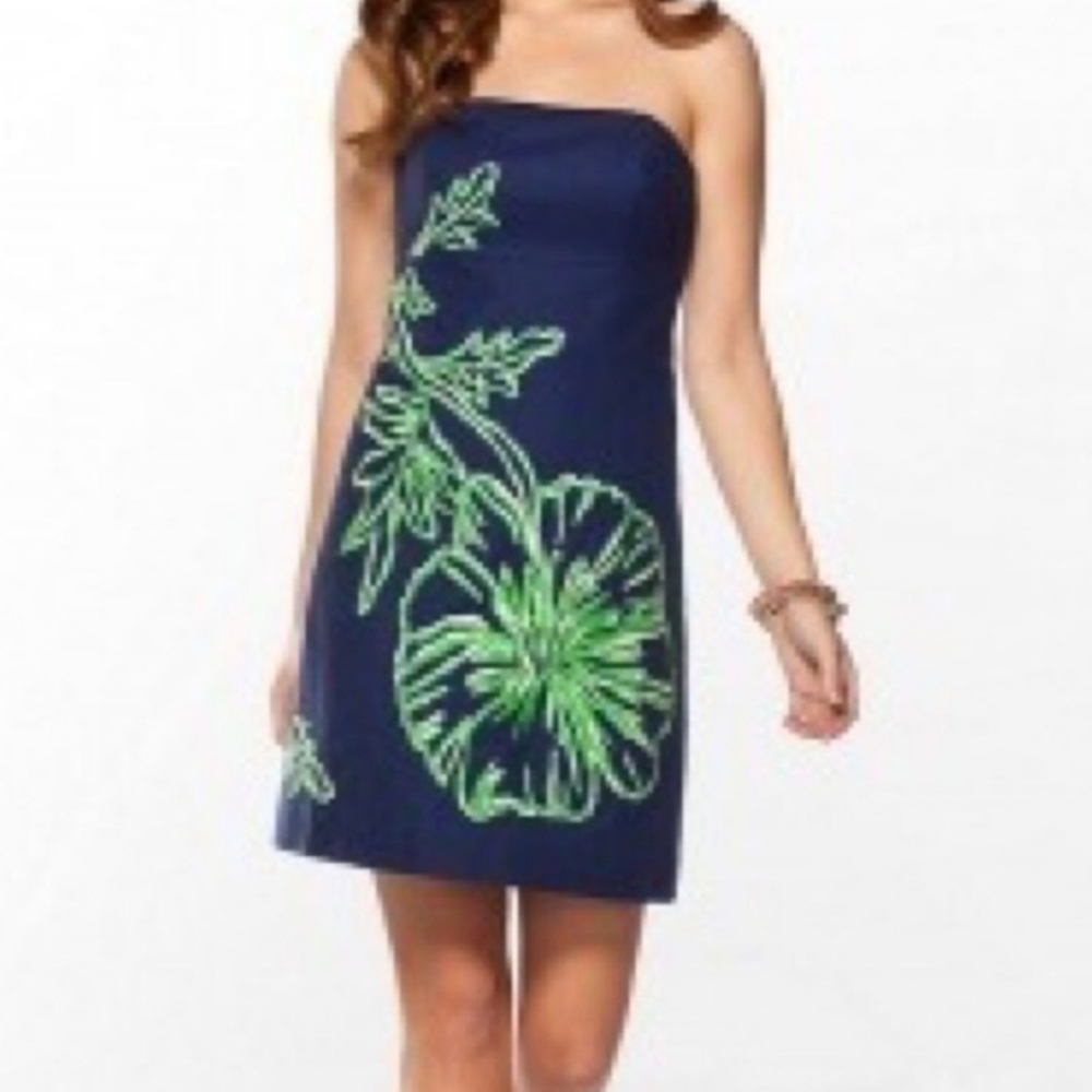 Lilly Pulitzer Vintage "Razzy" Strapless Bowen Embroidered Dress Sz 6